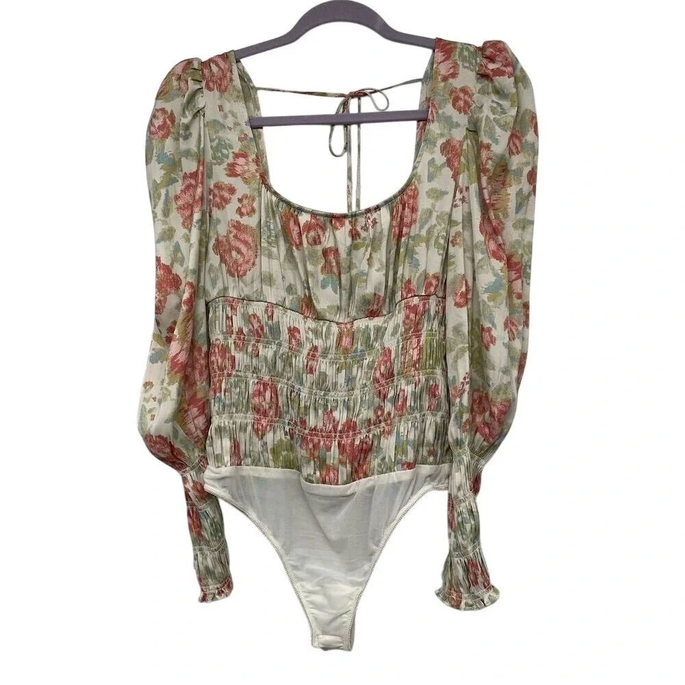 Free People Intimately Smock It To You Floral Bodysuit L‎ NWT Milkmaid Coquette